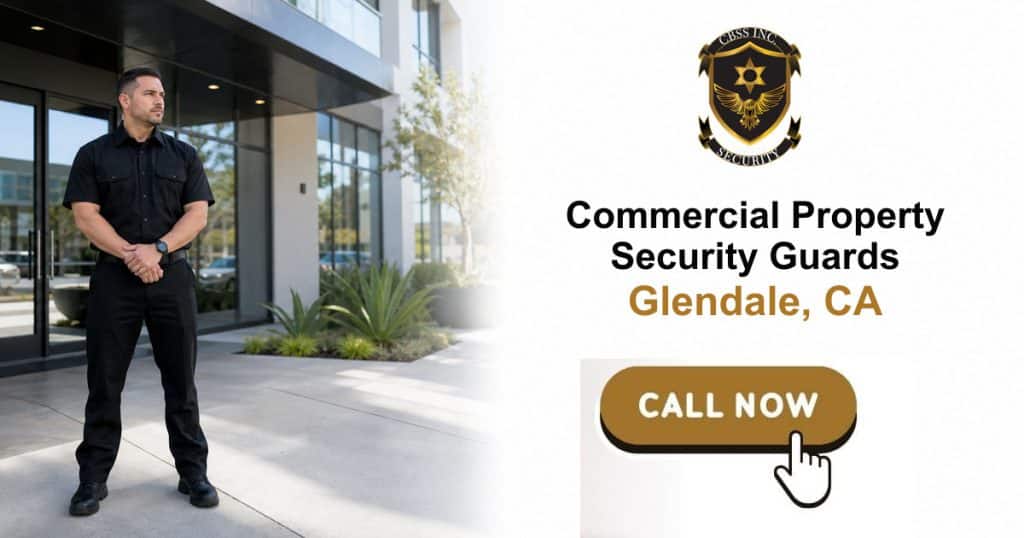 Commercial property security guard outside a Glendale building