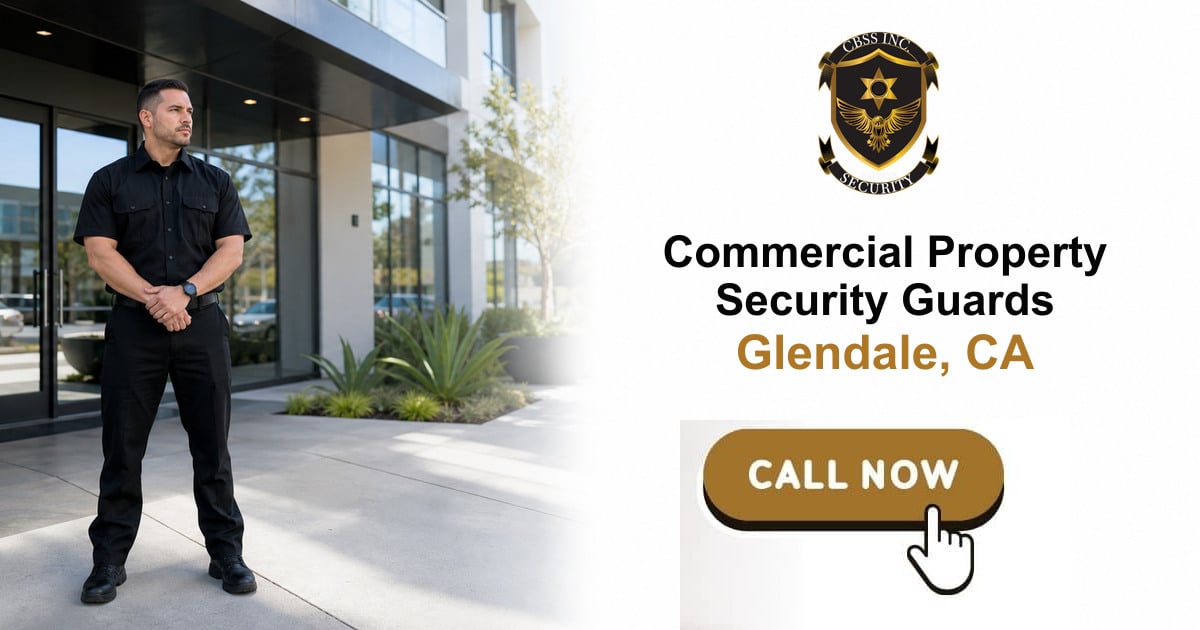 Commercial property security guard outside a Glendale building