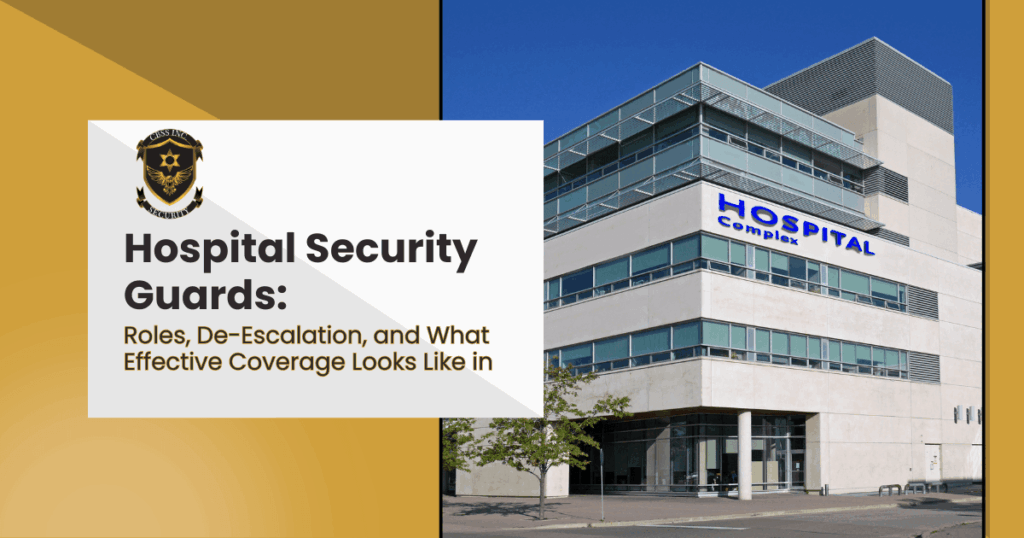 Hospital security guard building with sign.