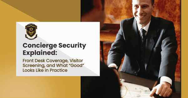 Man in suit at front desk representing concierge