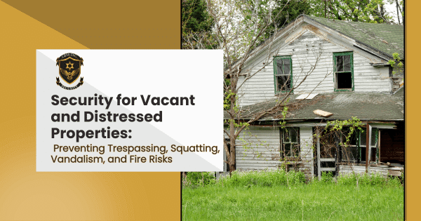 Old house with security sign for vacant and distressed properties