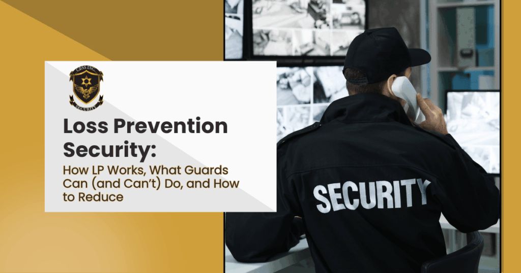 Security guard talking on cell phone