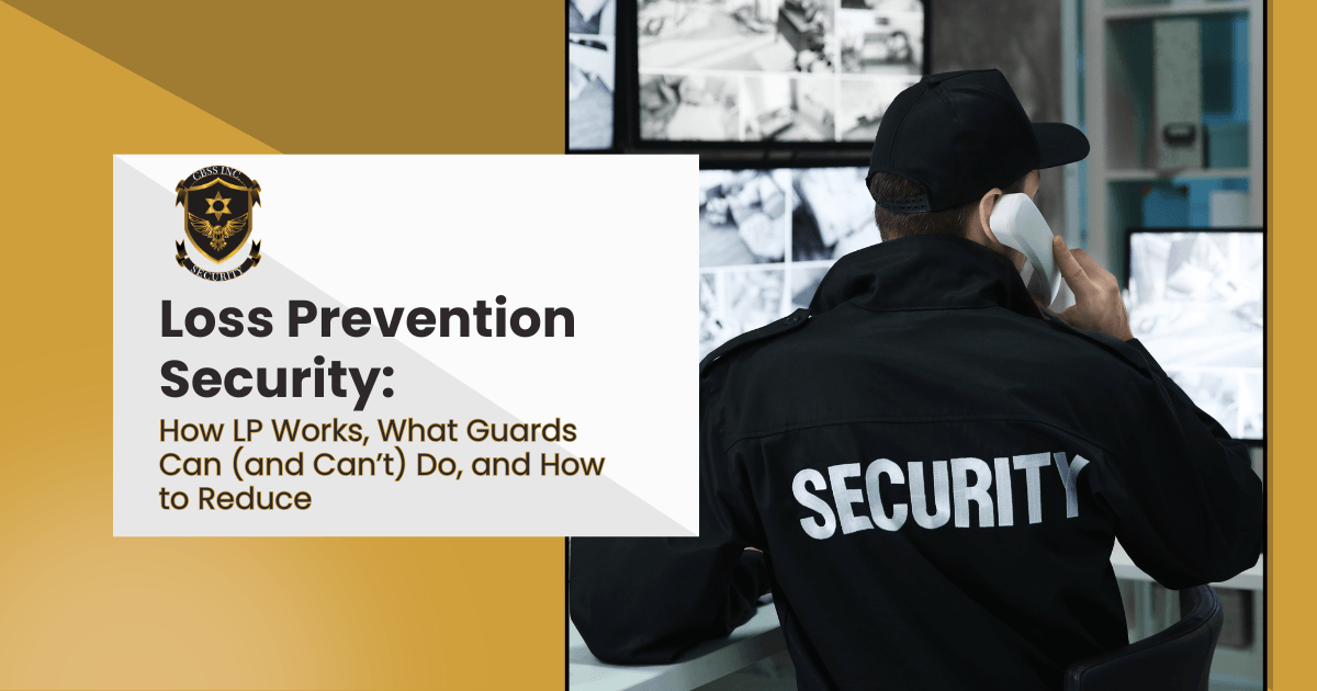 Security guard talking on cell phone